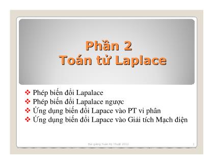 Giáo trình Toán Kỹ thuật - Chương 3: Phép biến đổi Laplace