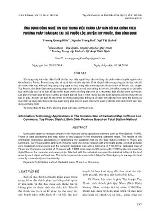 Giáo trình Ứng dụng công nghệ tin học trong việc thành lập bản đồ địa chính theo phương pháp toàn đạc tại xã Phước Lộc, huyện Tuy Phước, tỉnh Bình Định - Trương Quang Hiển