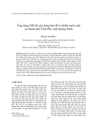 Giáo trình Ứng dụng GIS để xây dựng bản đồ ô nhiễm nước mặt tại thành phố Cẩm Phả, tỉnh Quảng Ninh - Hoàng Anh Huy