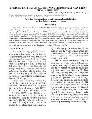 Giáo trình Ứng dụng kỹ thuật gis xác định vùng chỉ dẫn địa lý “Tân Triều” ản phẩm bưởi - Lê Minh Châu