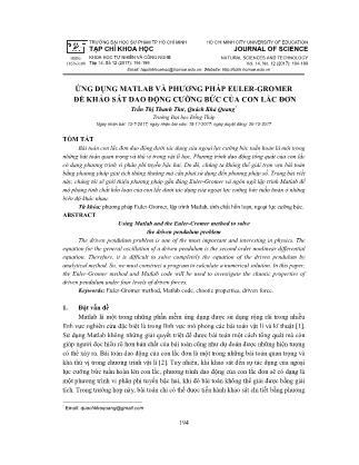 Giáo trình Ứng dụng matlab và phương pháp euler-Gromer để khảo sát dao động cưỡng bức của con lắc đơn ầ