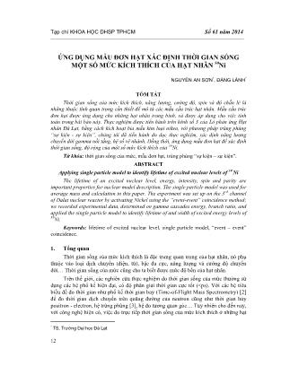 Giáo trình Ứng dụng mẫu đơn hạt xác định thời gian sống một số mức kích thích của hạt nhân 59Ni
