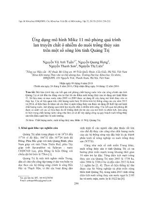 Giáo trình Ứng dụng mô hình Mike 11 mô phỏng quá trình lan truyền chất ô nhiễm do nuôi trồng thủy sản trên một số sông lớn tỉnh Quảng Trị- Nguyễn Vũ Anh Tuấn