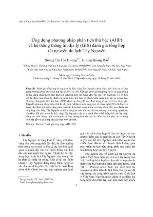 Giáo trình Ứng dụng phương pháp phân tích thứ bậc (AHP) và hệ thống thông tin địa lý (GIS) đánh giá tổng hợp tài nguyên du lịch Tây Nguyên - Hoàng Thị Thu Hương