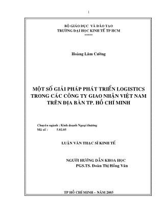 Luận văn Giáo trình Một số giải pháp phát triển Logistics trong các công ty giao nhận Việt Nam trên địa bàn Thành phố Hồ Chí Minh