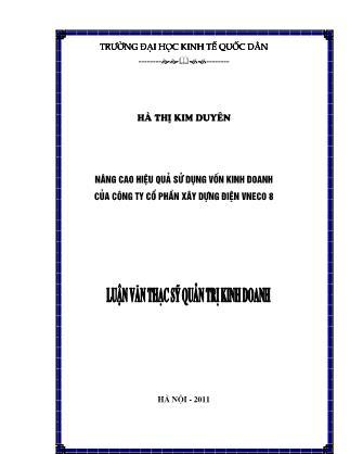 Luận văn Nâng cao hiệu quả sử dụng vốn kinh doanh của công ty cổ phần xây dựng điện VNECO 8 - Hà Thị Kim Duyên