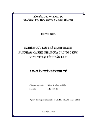 Luận văn Nghiên cứu lợi thế cạnh tranh sản phẩm cà phê nhân của các tổ chức kinh tế tại tỉnh Đắk Lắk