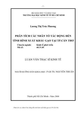 Luận văn Phân tích các nhân tố tác động đến tình hình xuất khẩu gạo tại Thành phố Cần Thơ