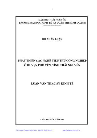 Luận văn Phát triển các nghề tiểu thủ công nghiệp ở huyện Phổ Yên, tỉnh Thái Nguyên - Đỗ Xuân Luận