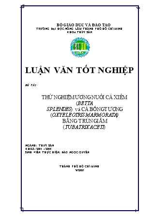 Luận văn Thử nghiệm ương nuôi cá xiêm