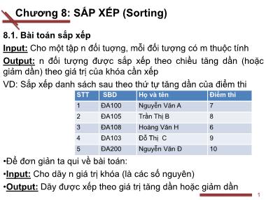 Bài giảng Cấu trúc Dữ liệu và giải thuật - Chương 8: Sắp xếp (Sorting) - Nguyễn Thị Xuân Hương