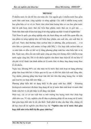 Báo cáo Nghiên cứu xử lý nước thải giàu hợp chất nitơ trên thiết bị đĩa quay sinh học - Bùi Thị Vụ