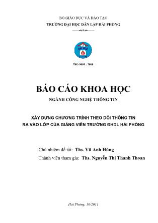 Báo cáo Xây dựng chương trình theo dõi thông tin ra vào lớp của giảng viên trường ĐHDL Hải Phòng - Vũ Anh Hùng