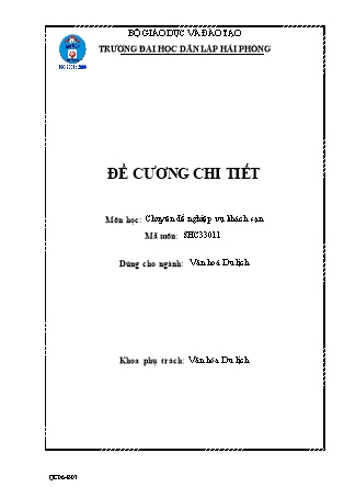 Đề cương chi tiết Chuyên đề nghiệp vụ khách sạn