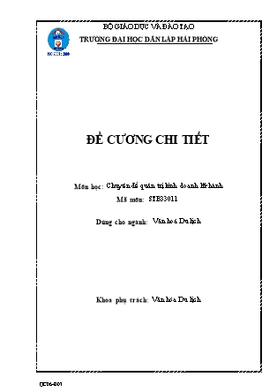 Đề cương chi tiết Chuyên đề quản trị kinh doanh lữ hành