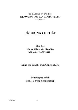 Đề cương chi tiết môn học Khí cụ điện-Vật liệu điện