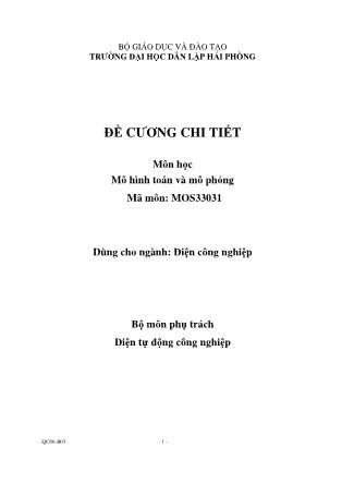 Đề cương chi tiết môn học Mô hình toán và mô phỏng