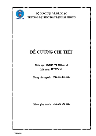 Đề cương chi tiết môn học Nghiệp vụ khách sạn