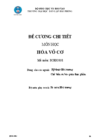 Đề cương môn học Hóa vô cơ