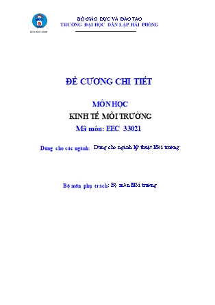 Đề cương môn học Kinh tế môi trường