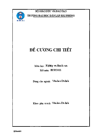 Đề cương môn học Nghiệp vụ khách sạn