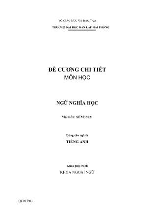 Đề cương môn học Ngữ nghĩa học