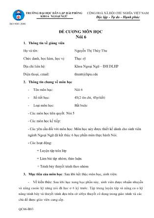 Đề cương môn học Nói 6 - Nguyễn Thị Thúy Thu