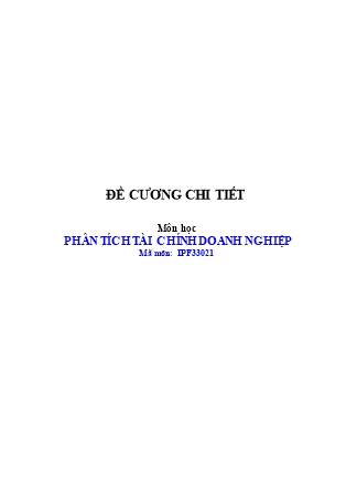 Đề cương môn học Phân tích tài chính doanh nghiệp - Hòa Thị Thanh Hương