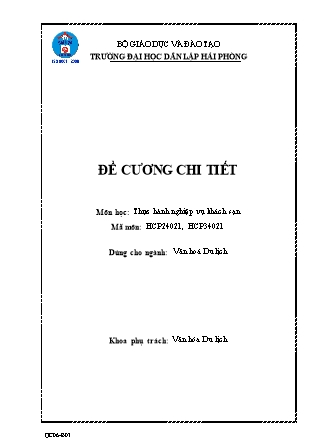 Đề cương môn học Thực hành nghiệp vụ khách sạn