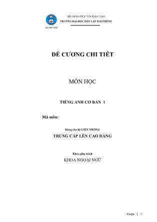 Đề cương môn học Tiếng Anh cơ bản 1
