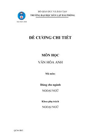 Đề cương môn học Văn hóa Anh
