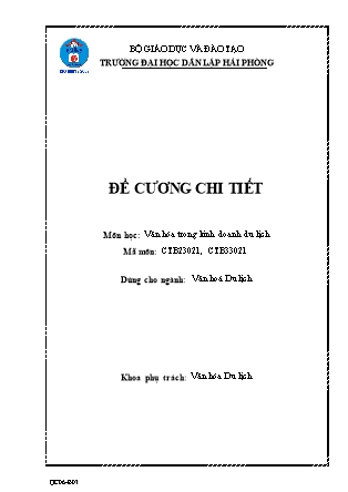 Đề cương môn học Văn hóa trong kinh doanh du lịch