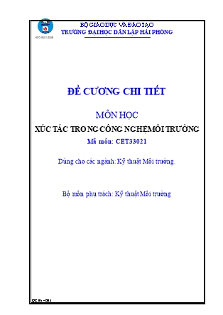 Đề cương môn học Xúc tác trong công nghệ môi trường