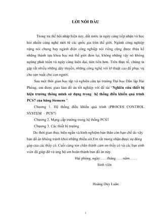 Đề tài Nghiên cứu thiết bị hiện trường thông minh sử dụng trong hệ thống điều khiển quá trình PCS7 của