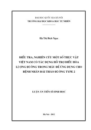 Đồ án Điều tra, nghiên cứu một số thực vật Việt nam có tác dụng hỗ trợ điều hòa lượng đường trong máu để ứng dụng cho bệnh nhân đái tháo đường Type 2 - Hà Thị Bích Ngọc