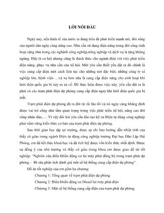 Đồ án Nghiên cứu điều khiển động cơ lai máy phát đồng bộ trong trạm phát dự phòng-Đi sâu phân tích đánh giá một số hệ thống cung cấp điện dự phòng