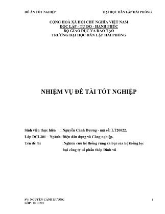 Đồ án Nghiên cứu hệ thống rung xả bụi của hệ thống lọc bụi công ty cổ phần thép Đình vũ