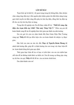 Đồ án Thiết kế cung cấp điện cho trạm biến áp 110kV Nhà máy Thép Việt Ý