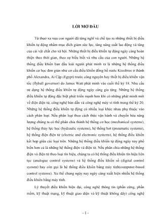 Đồ án Xây dựng bộ điều khiển P, PI, PID truyền thống cơ khả năng dùng cho các hệ điều chỉnh