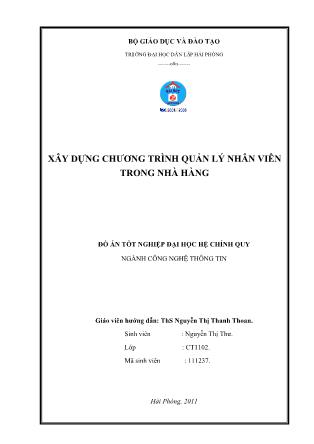 Đồ án Xây dựng chương trình quản lý nhân viên trong nhà hàng - Nguyễn Thị Thư