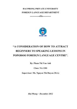 Khóa luận A consideration of how to attract beginners to speaking lessons in popodoo foreign language centre