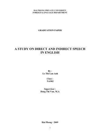 Khóa luận A study on direct and indirect speech in English - Lê Thi Lan Anh