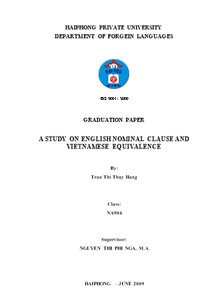 Khóa luận A study on english nominal clause and vietnamese equivalence - Tran Thi Thuy Hang