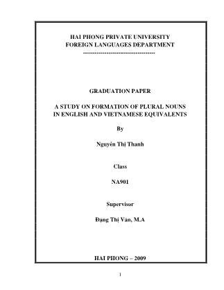 Khóa luận A study on formation of plural nouns in English and Vietnamese equivalents