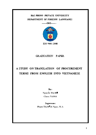 Khóa luận A study on translation of procurement terms from English into Vietnamese - Nguyễn Thị Hà