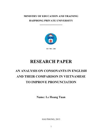 Khóa luận An analysis on consonants in english and their comparison in vietnamese to improve pronunciation