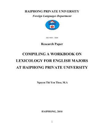 Khóa luận Compiling a workbook on lexicology for english majors at haiphong private university