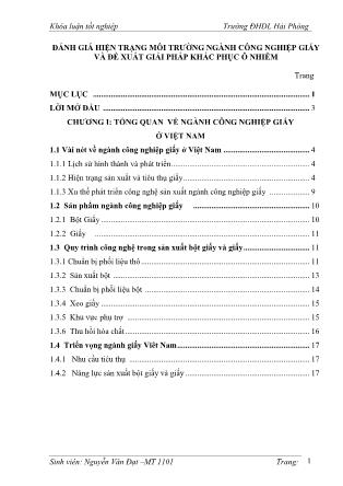 Khóa luận Đánh giá hiện trạng môi trường ngành công nghiệp giấy ở Việt Nam và đề xuất giải pháp khắc phục ô nhiễm - Nguyễn Văn Đạt