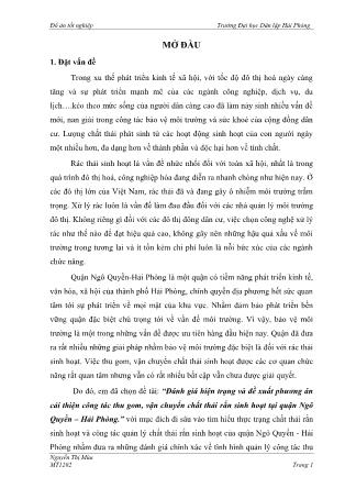Khóa luận Đánh giá hiện trạng và đề xuất phương án cải thiện công tác thu gom, vận chuyển chất thải rắn sinh hoạt tại quận Ngô Quyền-Hải Phòng - Nguyễn Thị Mùa
