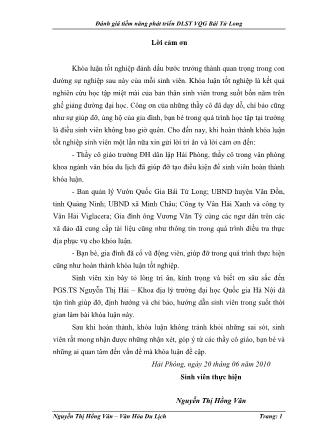 Khóa luận Đánh giá tiềm năng phát triển DLST VQG Bái Tử Long - Nguyễn Thị Hồng Vân